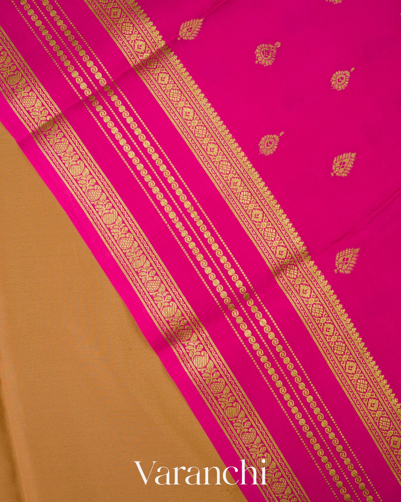 Light Brown Pure Mysore Crepe Silk Saree