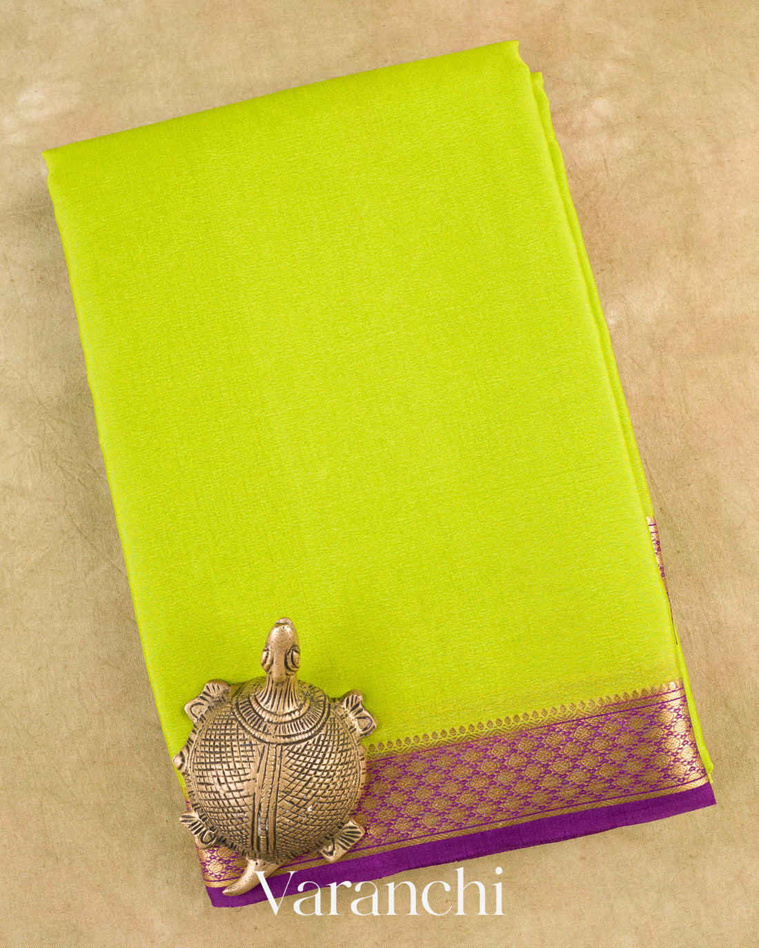 Lime Green Pure Mysore Crepe Silk Saree