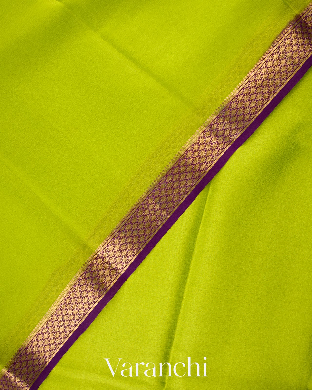 Lime Green Pure Mysore Crepe Silk Saree