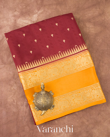 Wine Maroon Pure Mysore Crepe Silk Saree