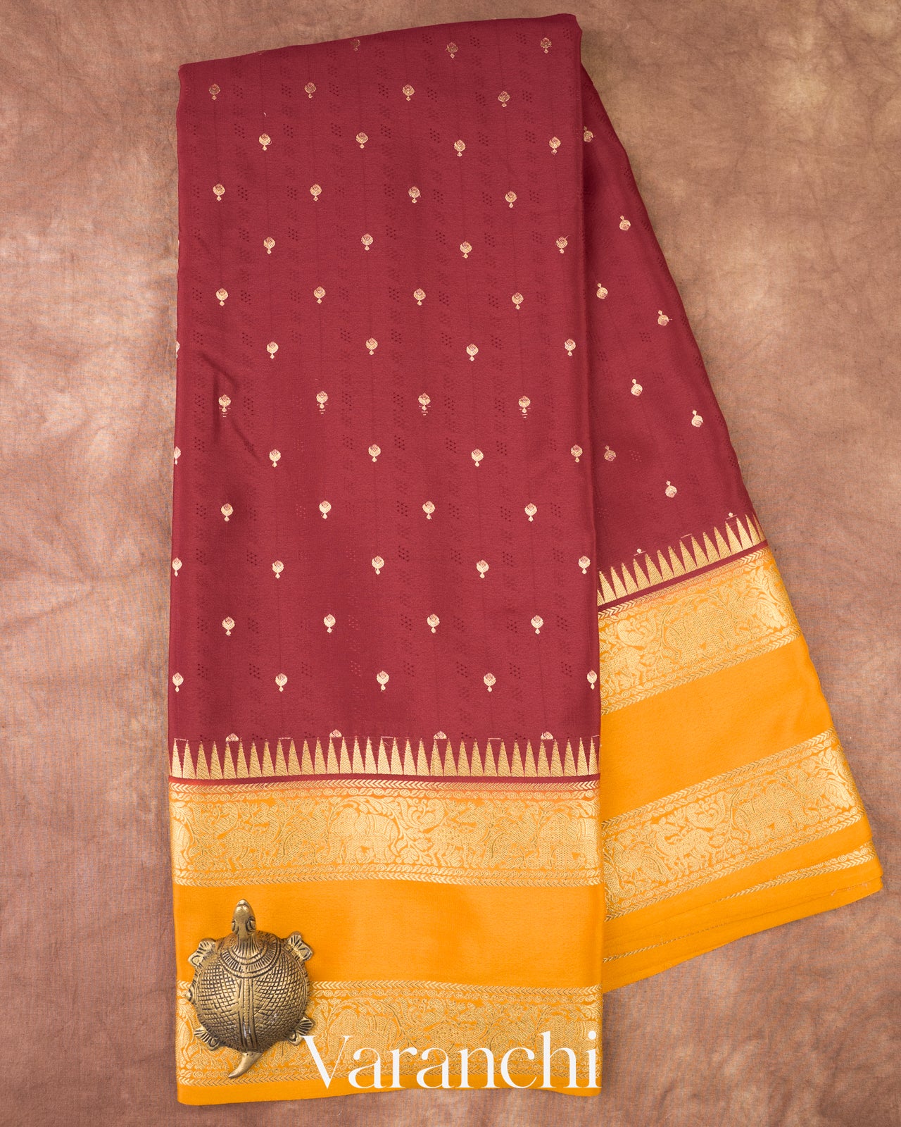 Wine Maroon Pure Mysore Crepe Silk Saree