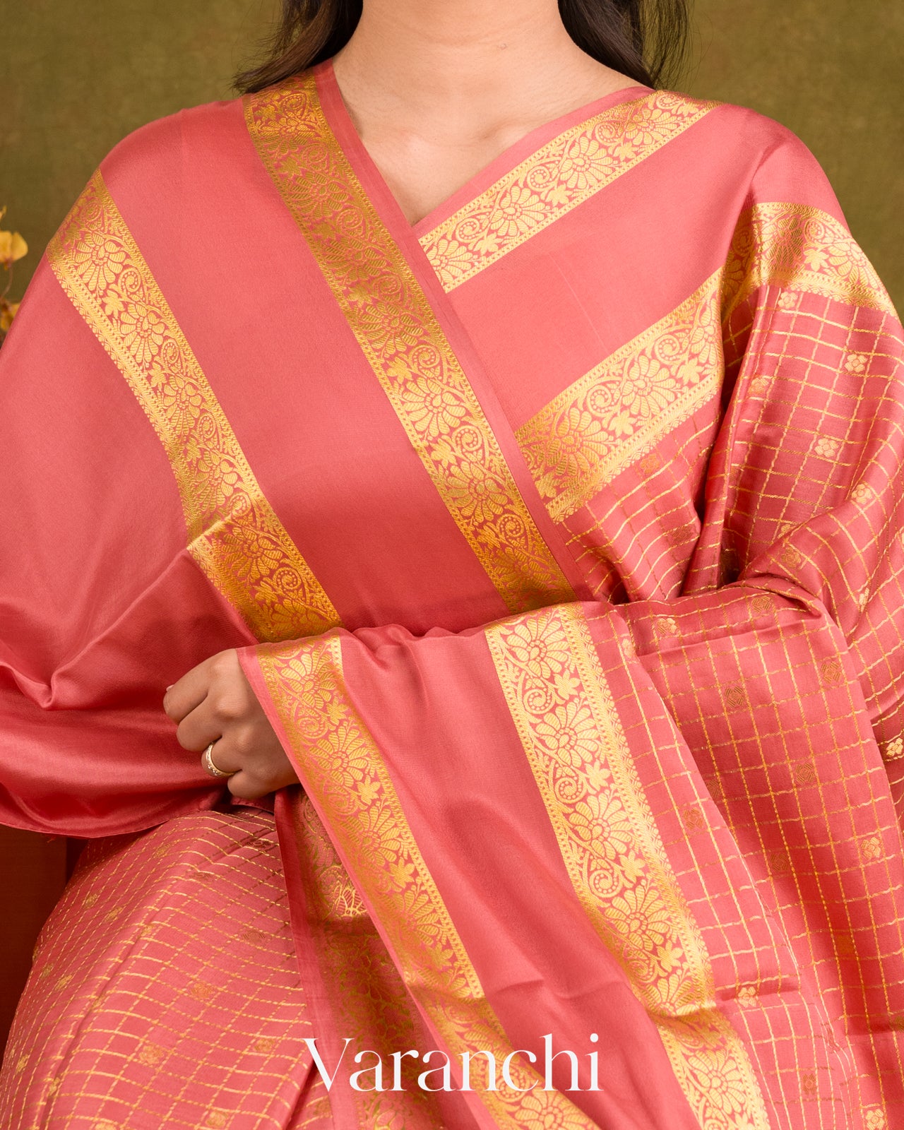 Mauve Pink Pure Mysore Crepe Silk Saree 