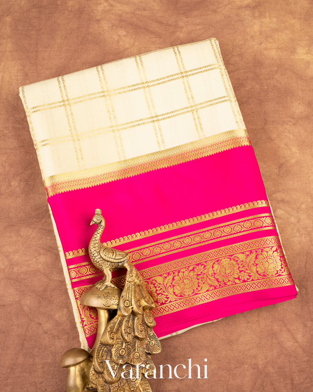 Off White Pure Mysore Crepe Silk Saree