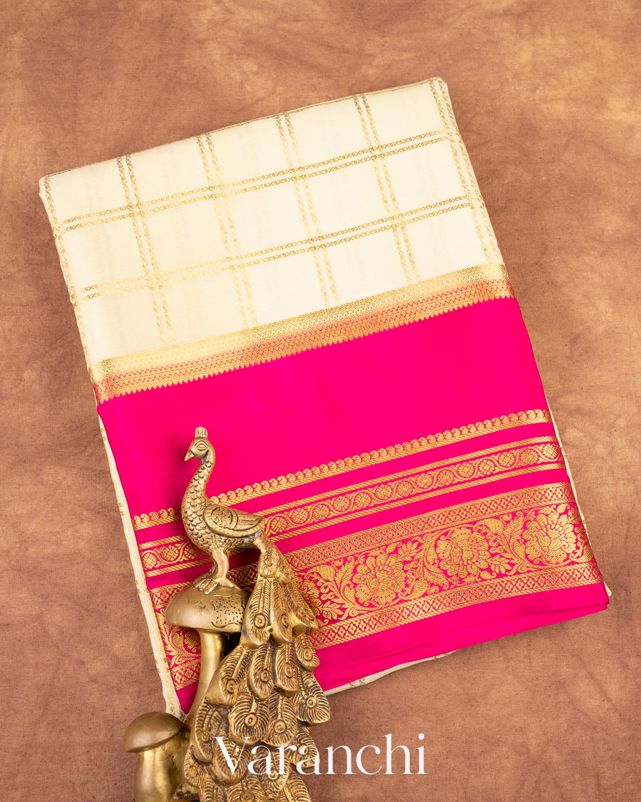 Off White Pure Mysore Crepe Silk Saree