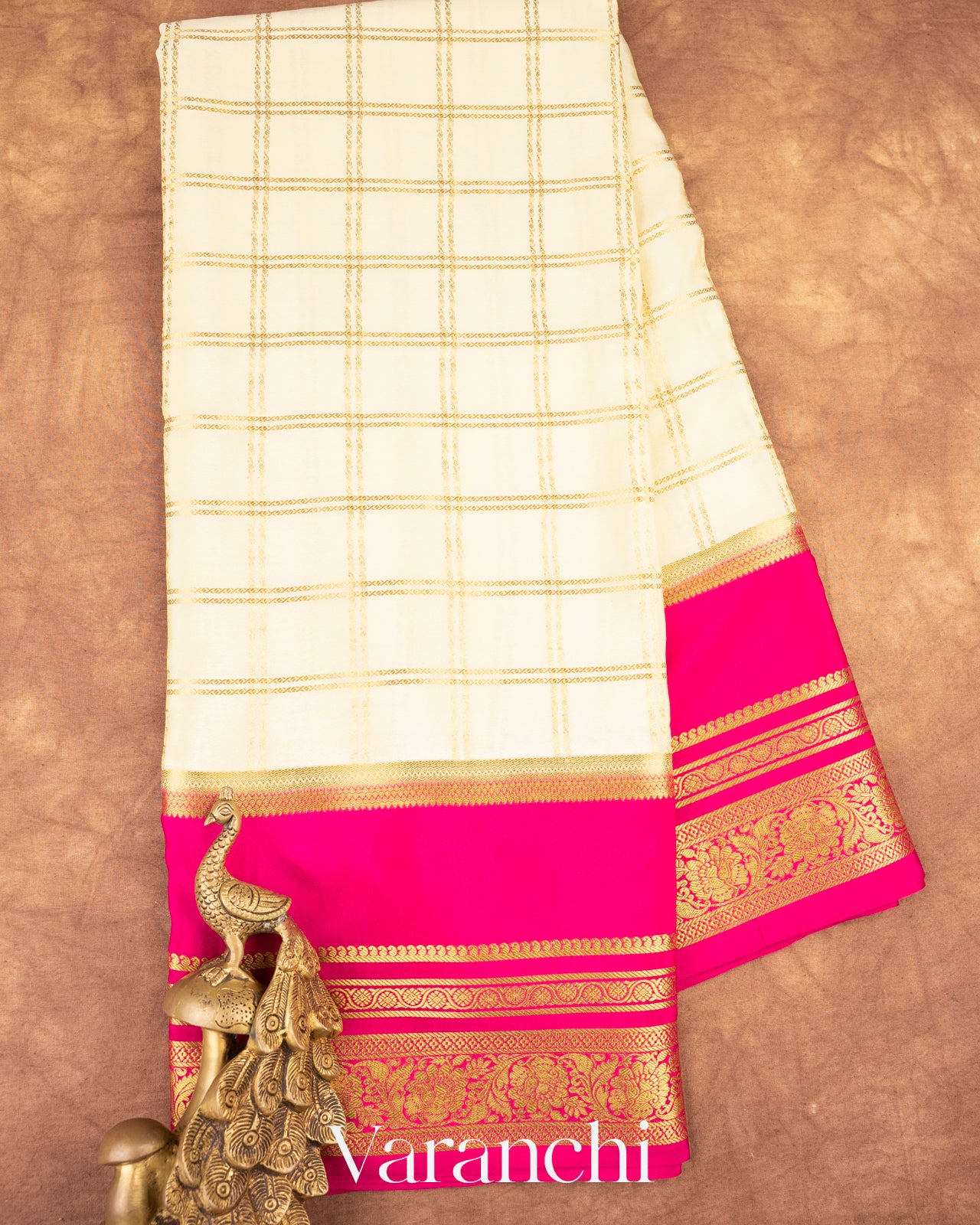 Off White Pure Mysore Crepe Silk Saree