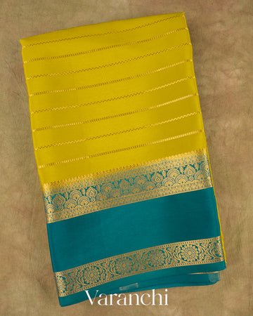 Olive Yellow Pure Mysore Crepe Silk Saree