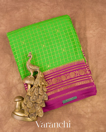 Parrot Green Pure Mysore Crepe Silk Saree