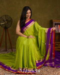 Parrot Green Pure Mysore Crepe Silk Saree