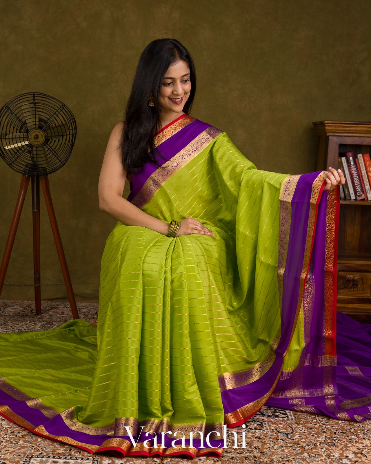 Parrot Green Pure Mysore Crepe Silk Saree