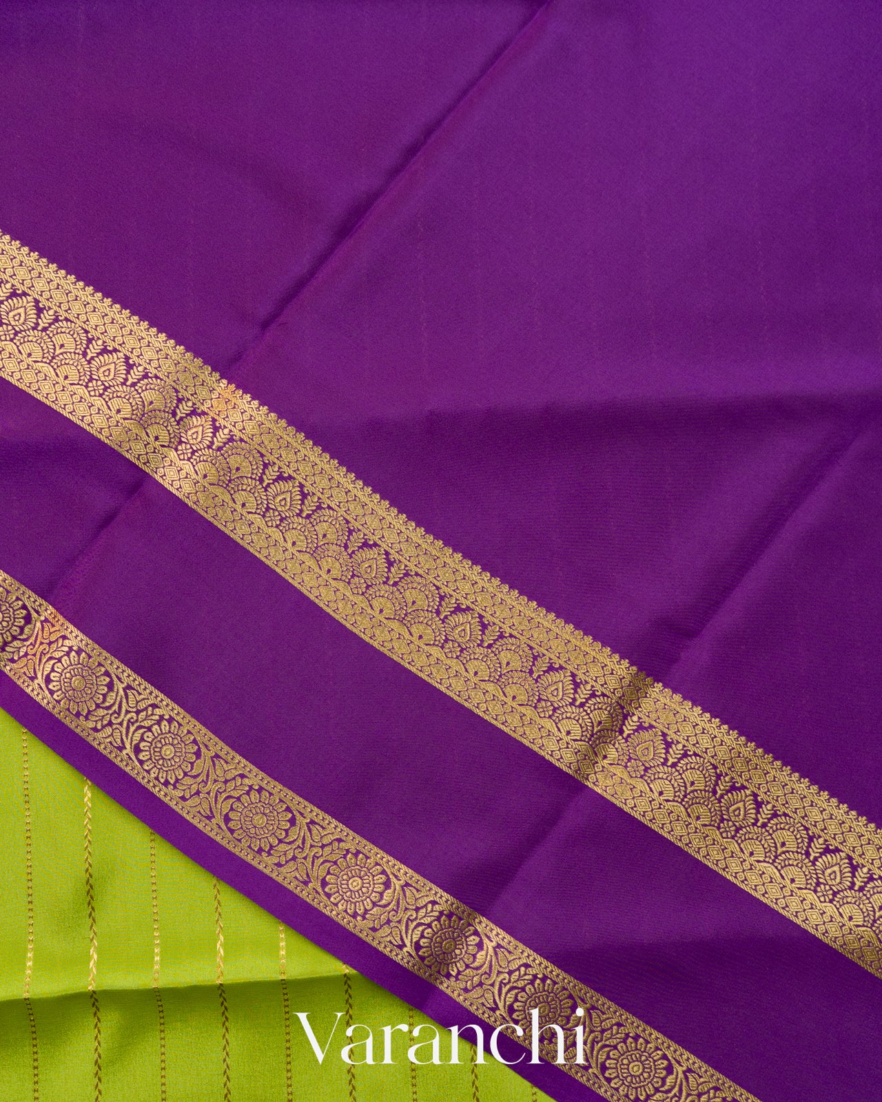 Parrot Green Pure Mysore Crepe Silk Saree