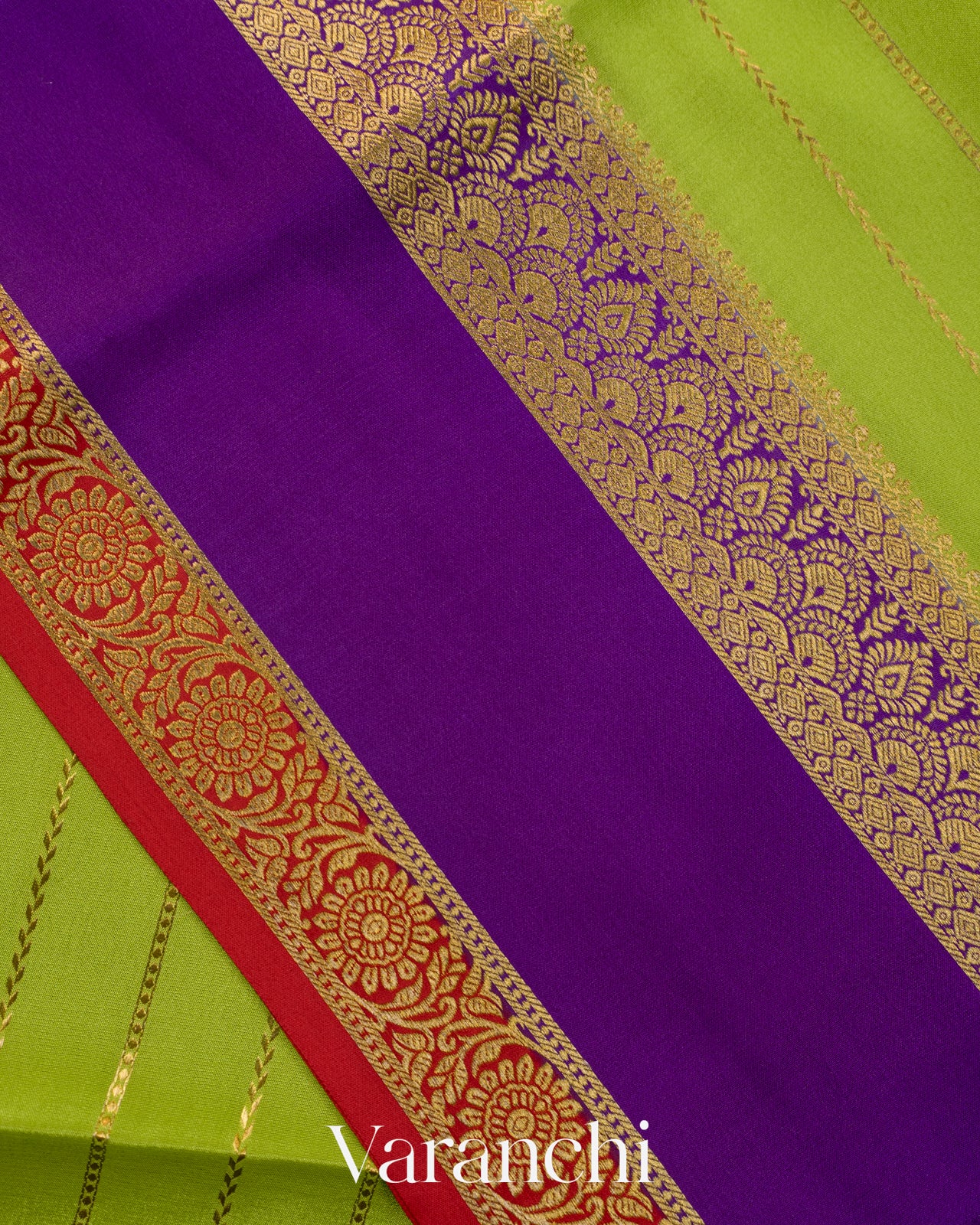 Parrot Green Pure Mysore Crepe Silk Saree