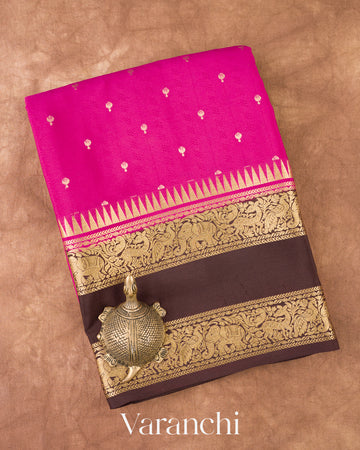 Rani Pink Pure Mysore Crepe Silk Saree