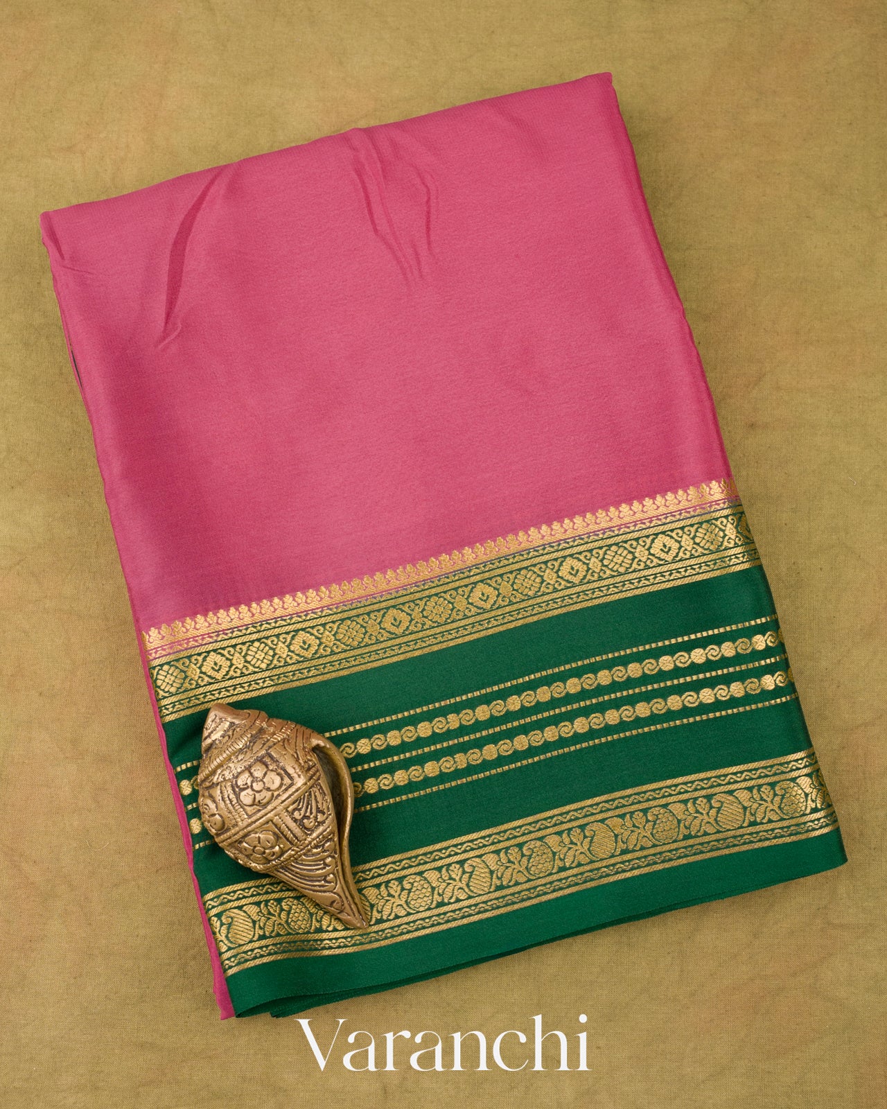 Tulip Pink with Patli Butta Pure Mysore Crepe Silk Saree