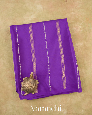 Violet Borderless Pure Mysore Crepe Silk Saree
