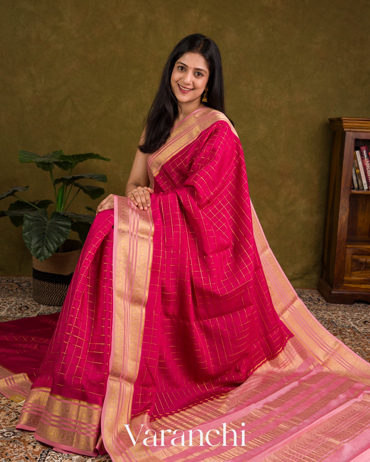 Rani Pink Pure Mysore Crepe Silk Saree