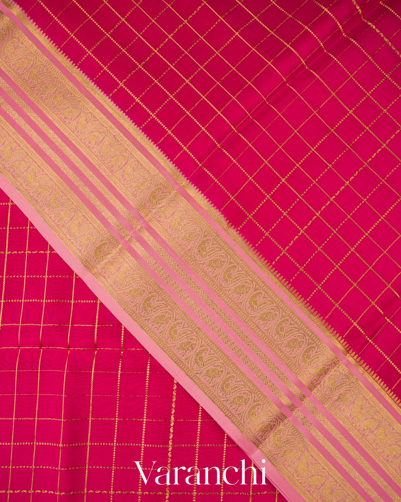 Rani Pink Pure Mysore Crepe Silk Saree