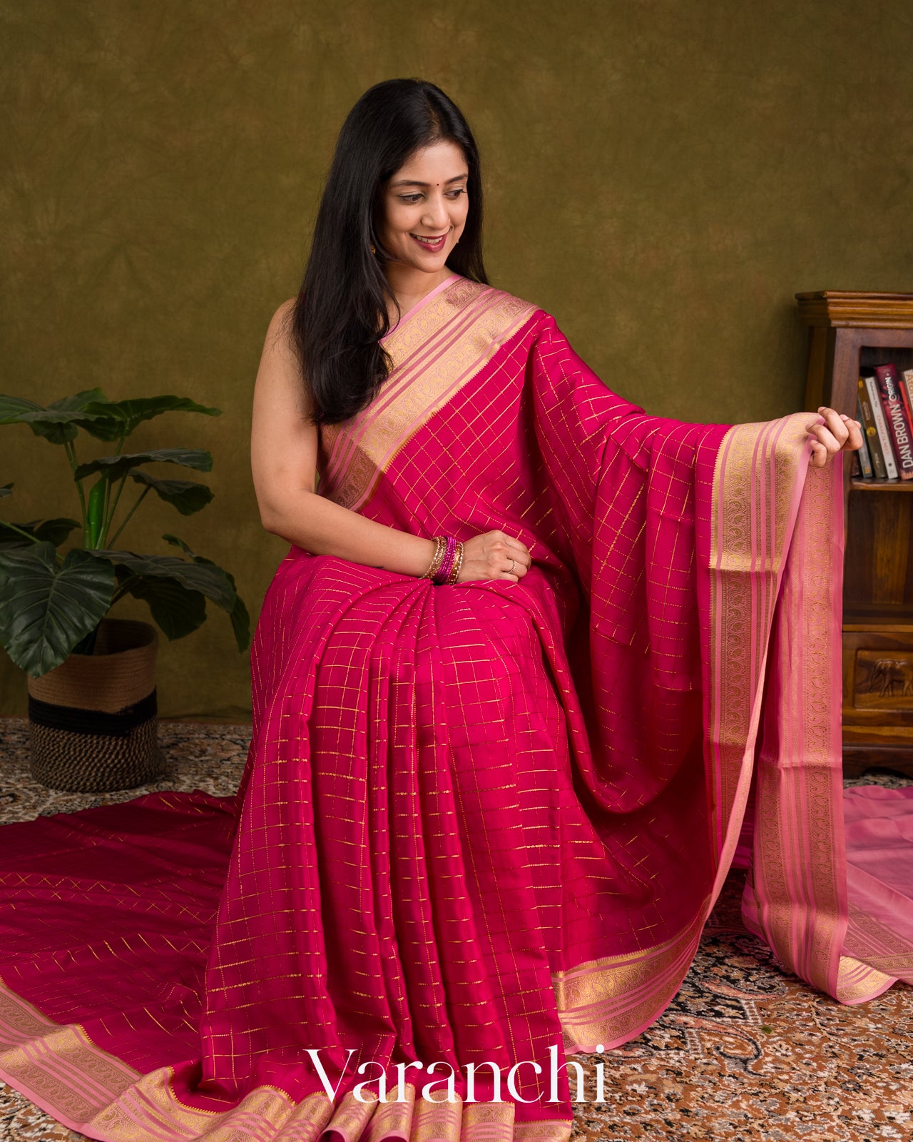 Rani Pink Pure Mysore Crepe Silk Saree