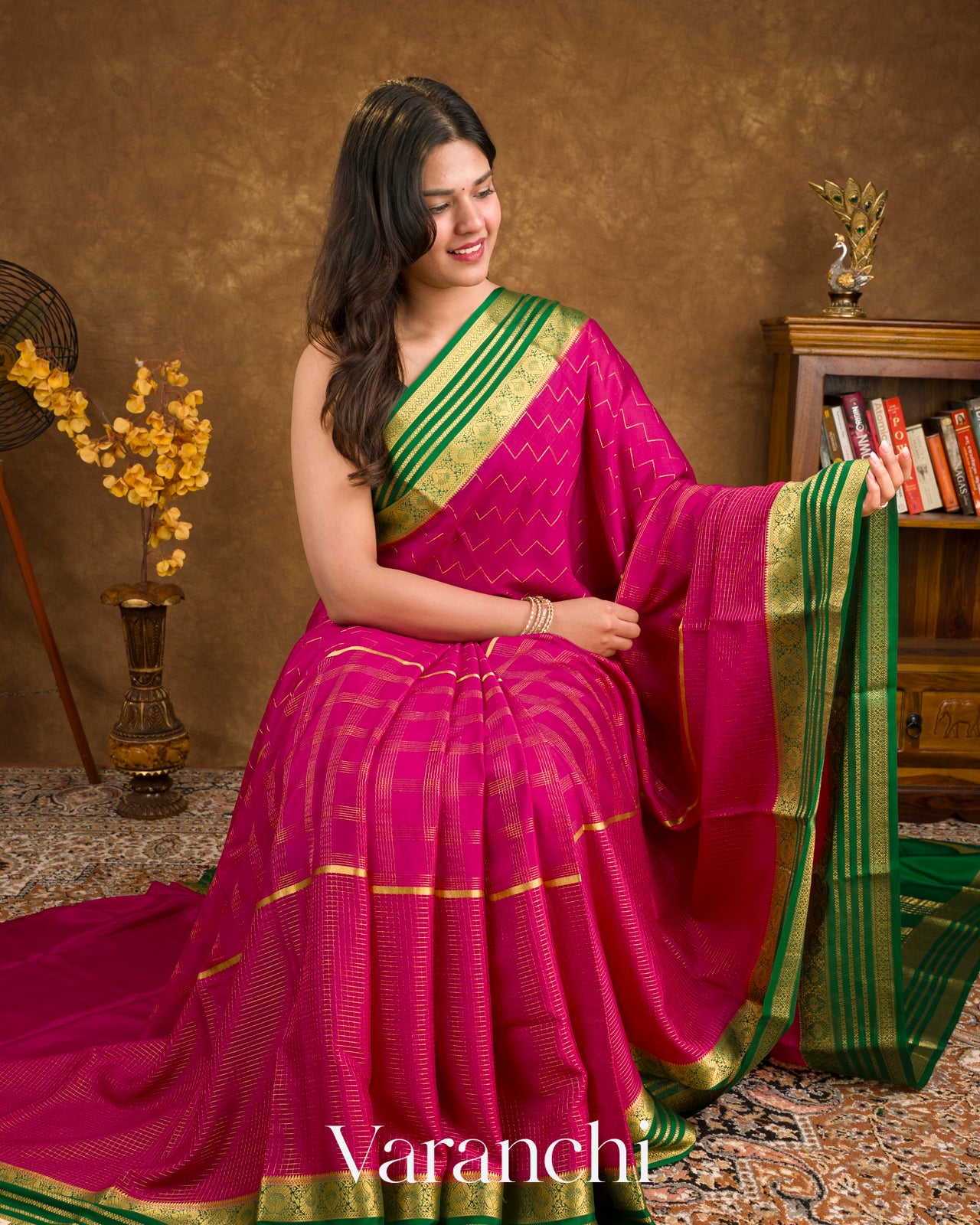 Rani Pink Pure Mysore Crepe Silk Saree