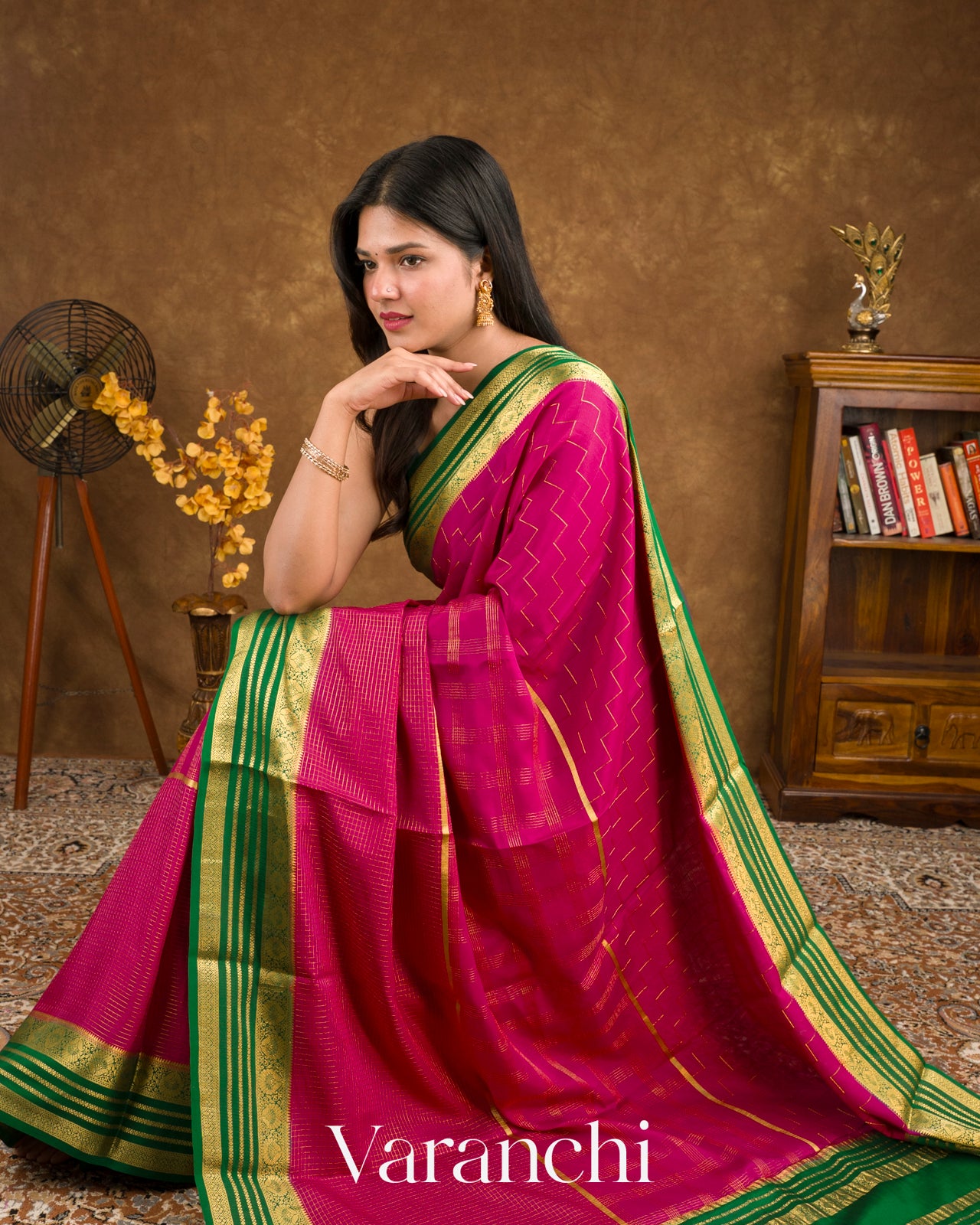 Rani Pink Pure Mysore Crepe Silk Saree