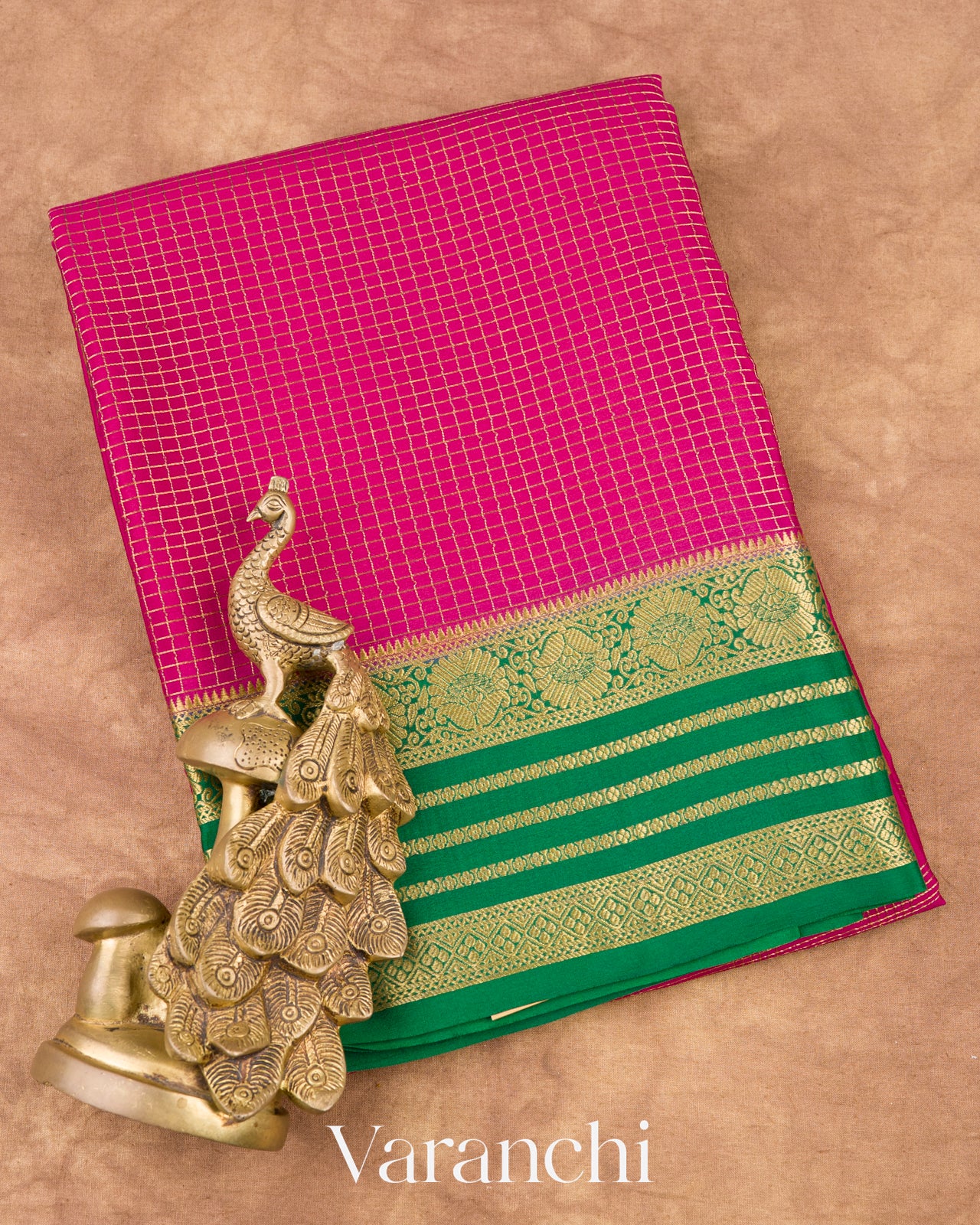 Rani Pink Pure Mysore Crepe Silk Saree