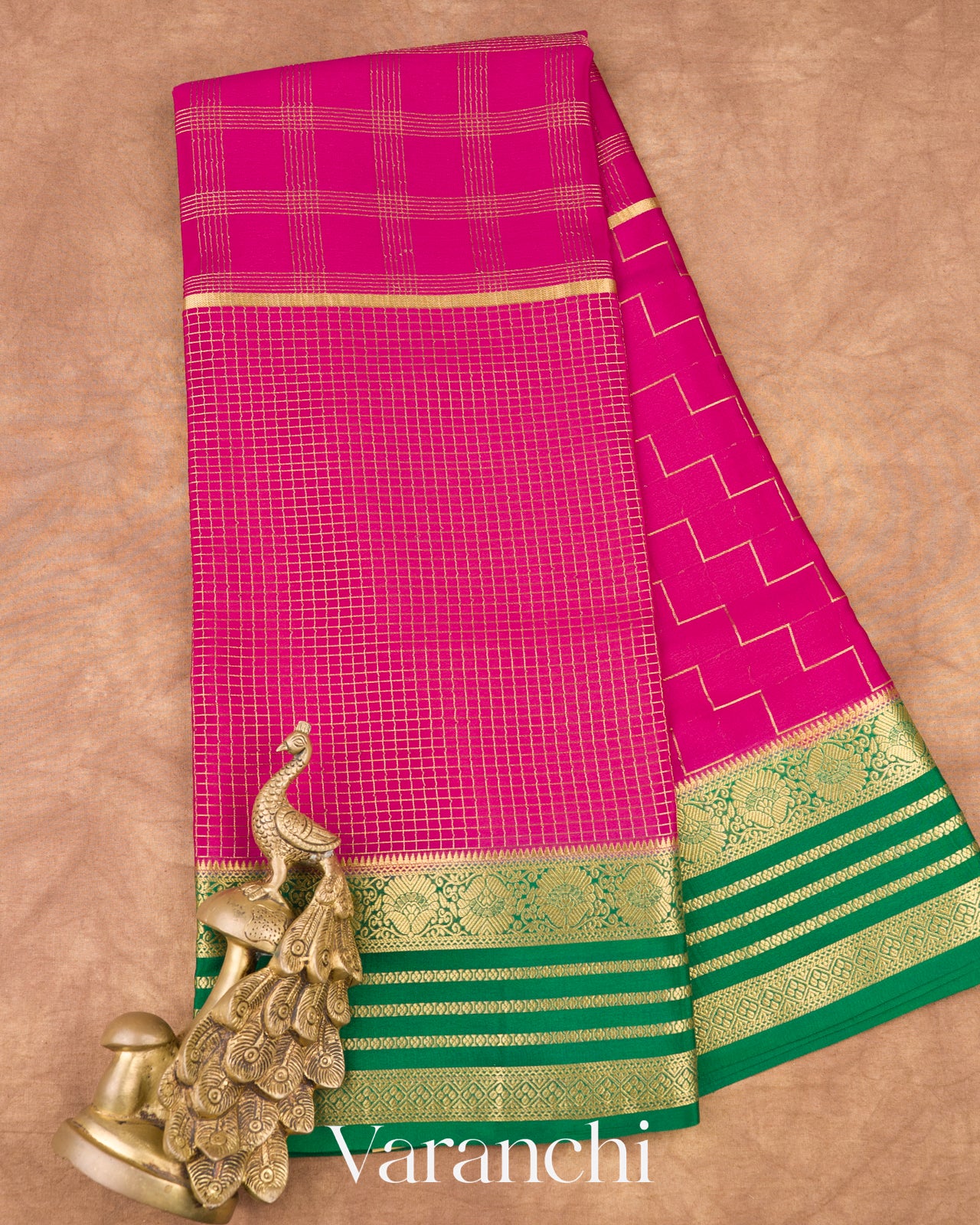 Rani Pink Pure Mysore Crepe Silk Saree