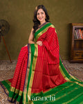 Bright Vermilion Red Pure Mysore Crepe Silk Saree