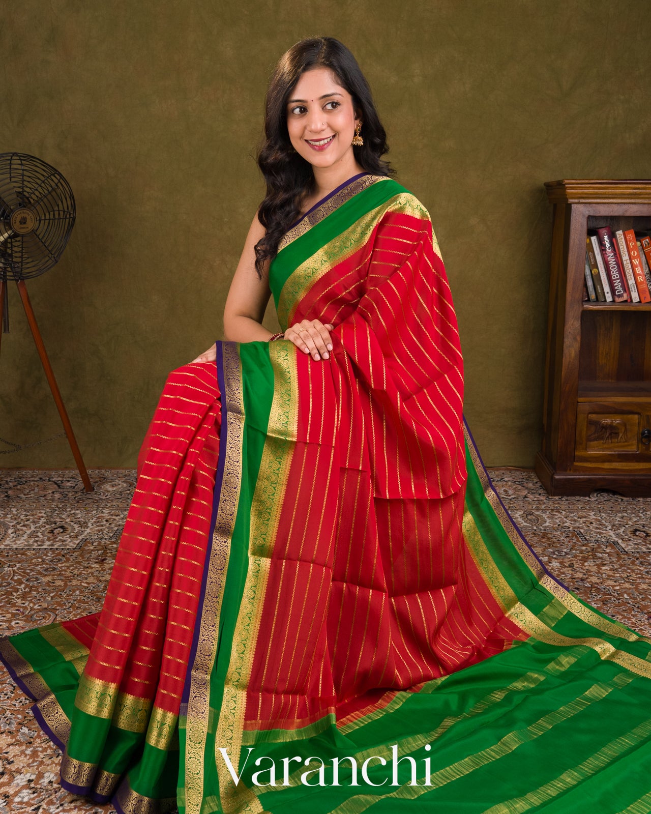 Bright Vermilion Red Pure Mysore Crepe Silk Saree