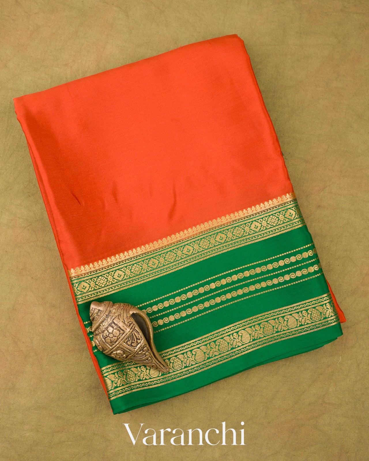 Rust Orange Pure Mysore Crepe Silk Saree