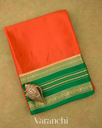 Rust Orange Pure Mysore Crepe Silk Saree