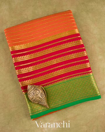 Soft Coral Orange Pure Mysore Crepe Silk Saree