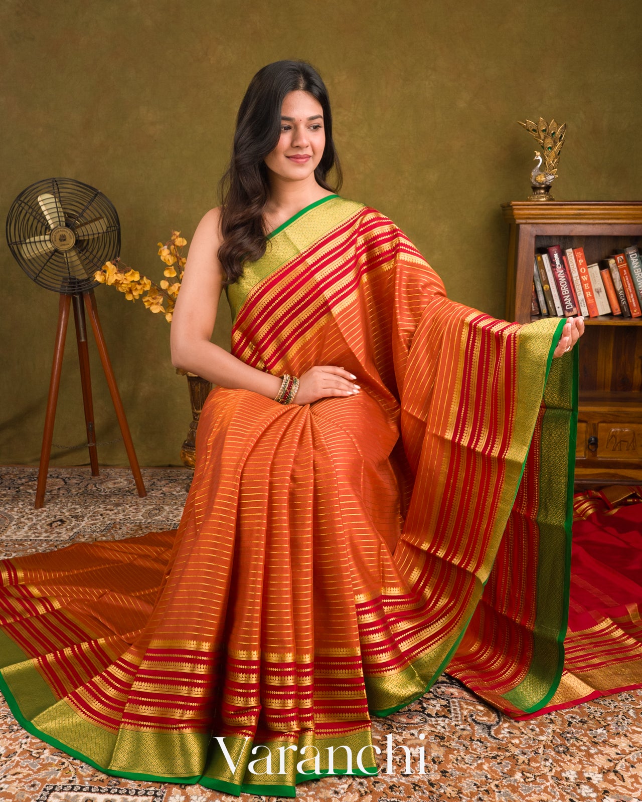 Soft Coral Orange Pure Mysore Crepe Silk Saree