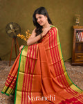 Soft Coral Orange Pure Mysore Crepe Silk Saree