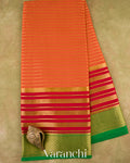 Soft Coral Orange Pure Mysore Crepe Silk Saree