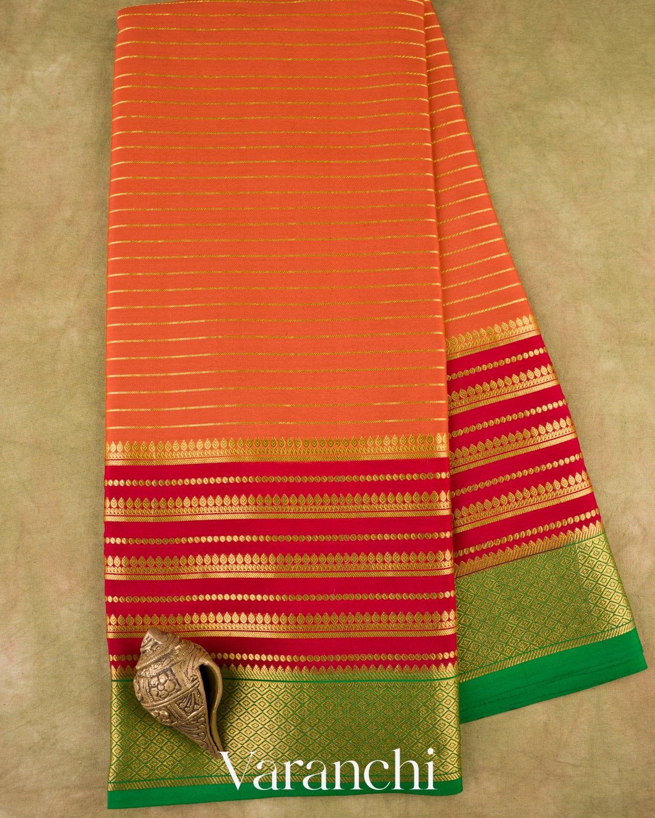 Soft Coral Orange Pure Mysore Crepe Silk Saree