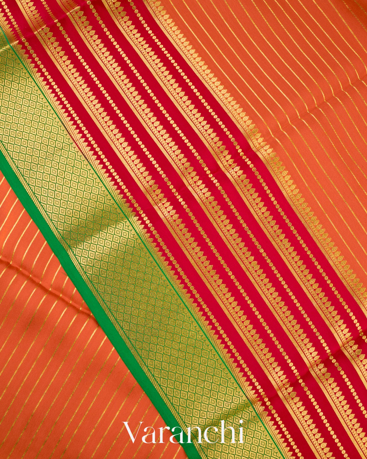 Soft Coral Orange Pure Mysore Crepe Silk Saree