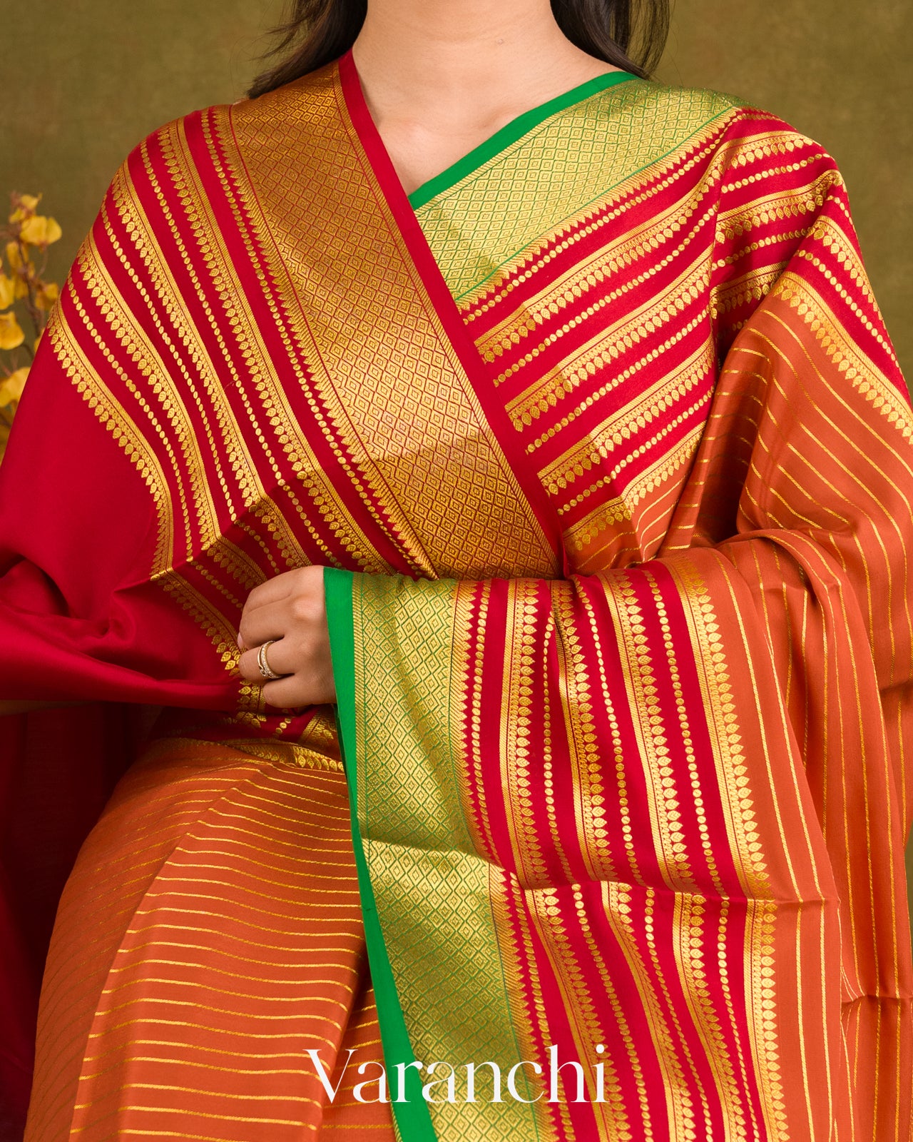 Soft Coral Orange Pure Mysore Crepe Silk Saree