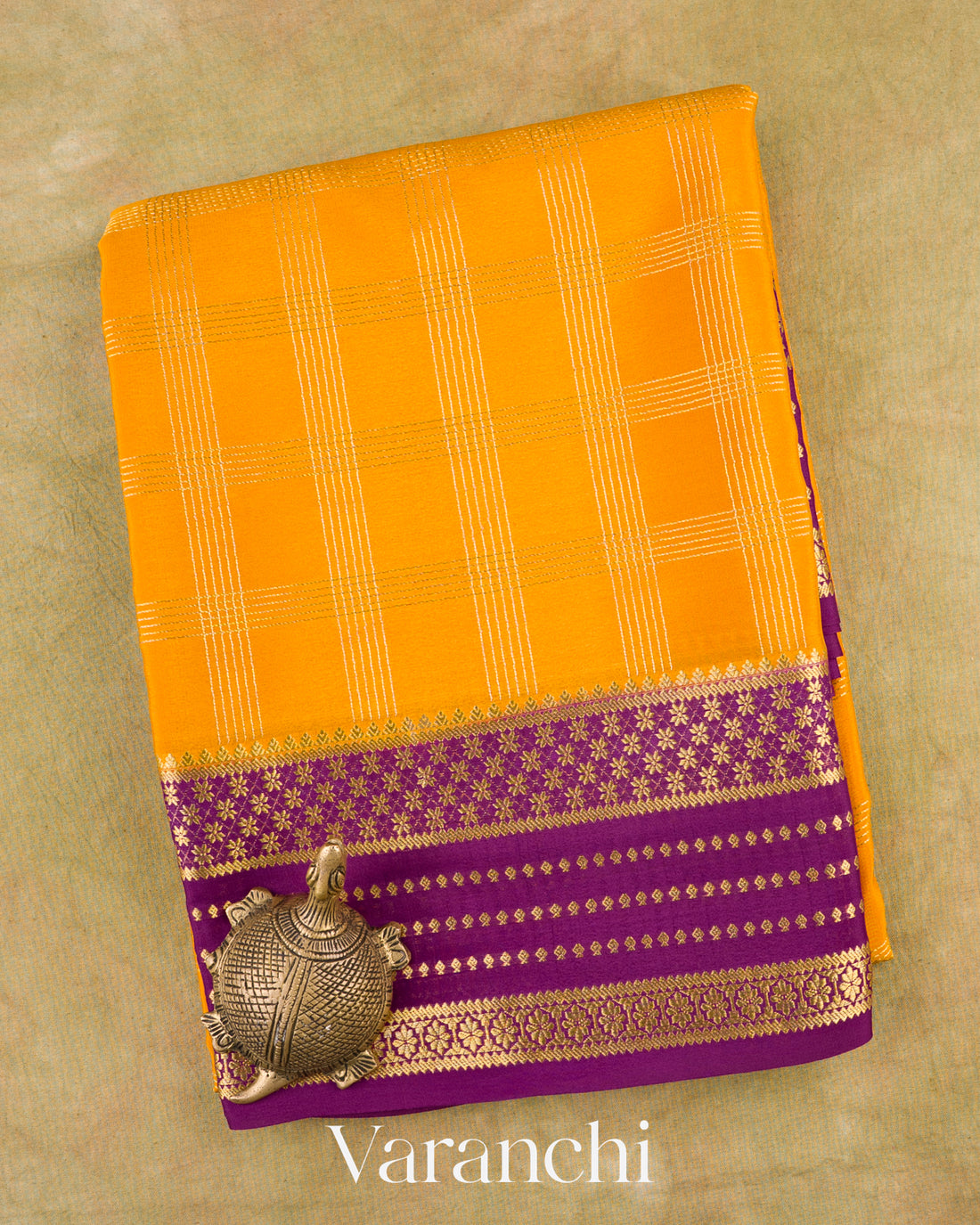 Mustard Yellow Pure Mysore Crepe Silk Saree