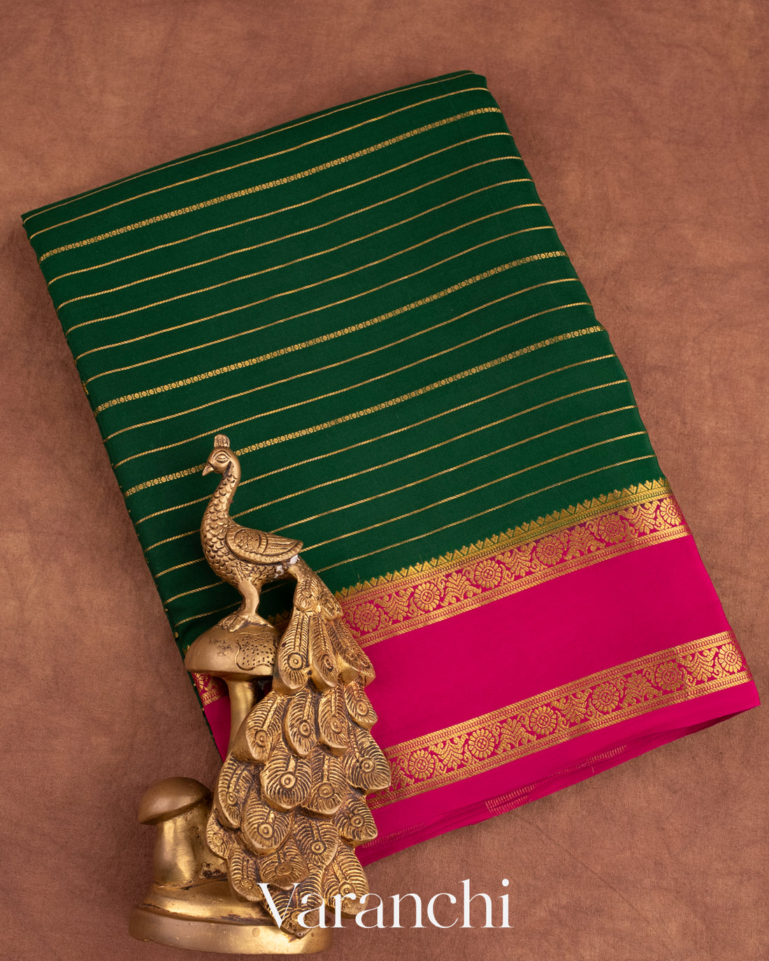 Bottle Green Pure Mysore Crepe Silk Saree