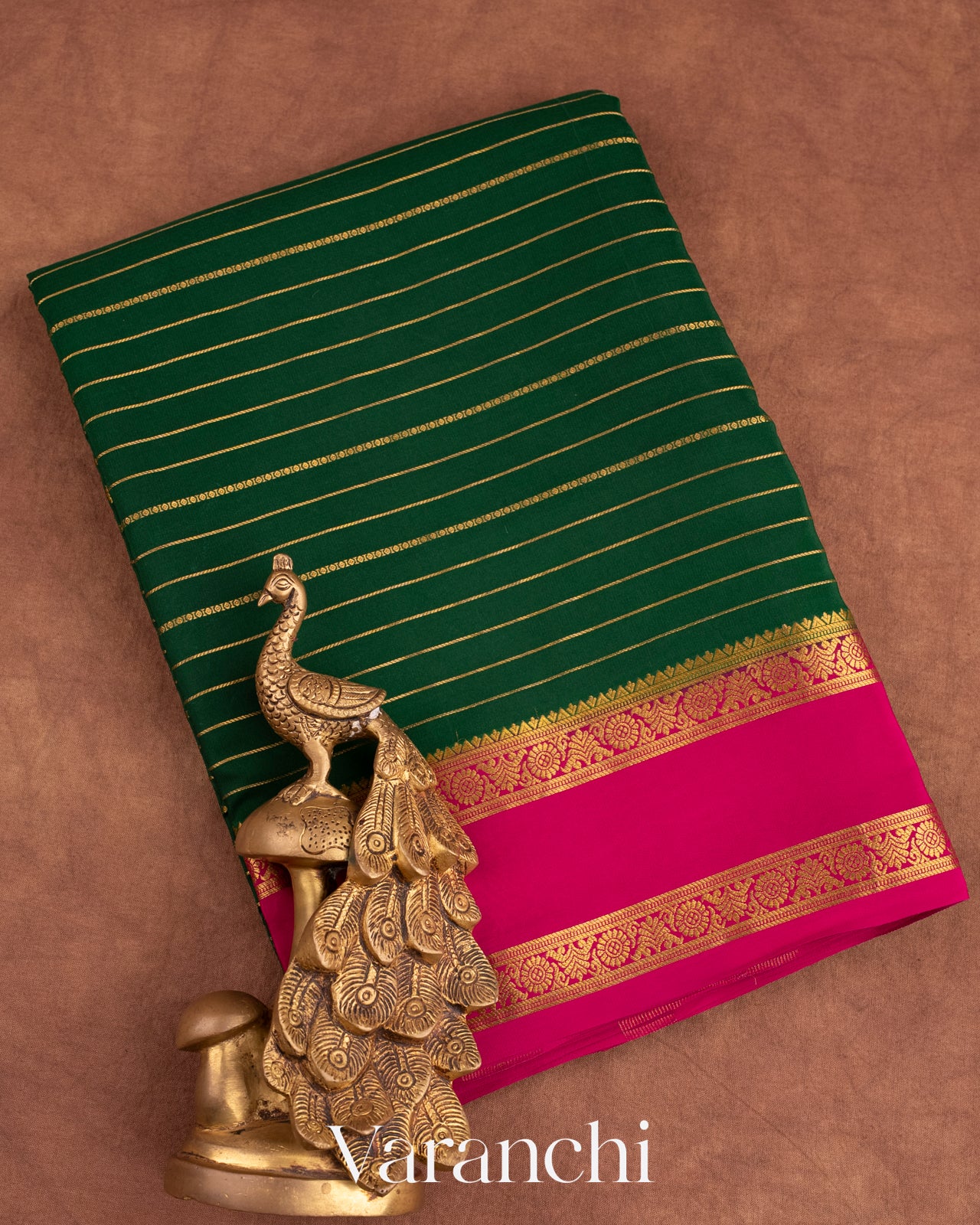 Bottle Green Pure Mysore Crepe Silk Saree