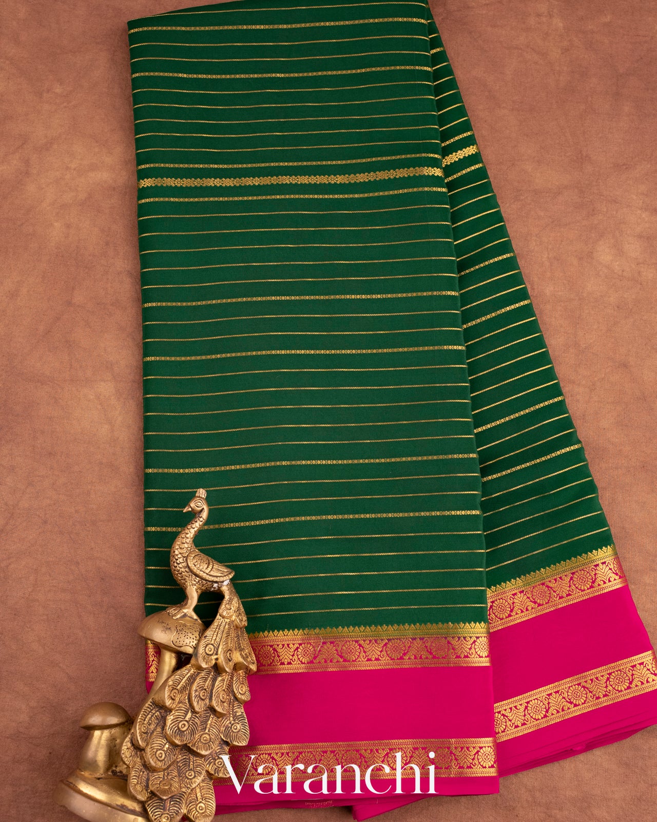 Bottle Green Pure Mysore Crepe Silk Saree