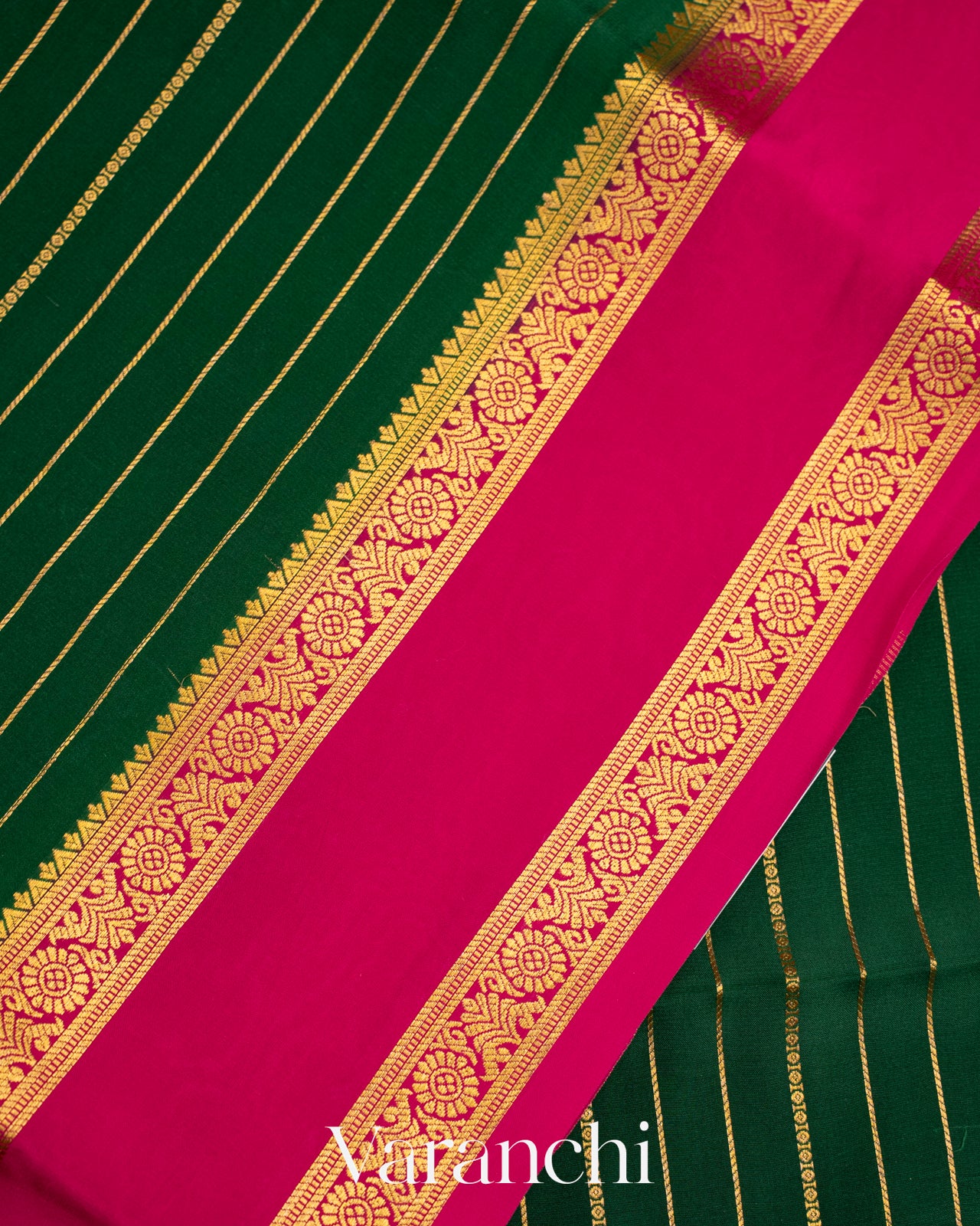 Bottle Green Pure Mysore Crepe Silk Saree