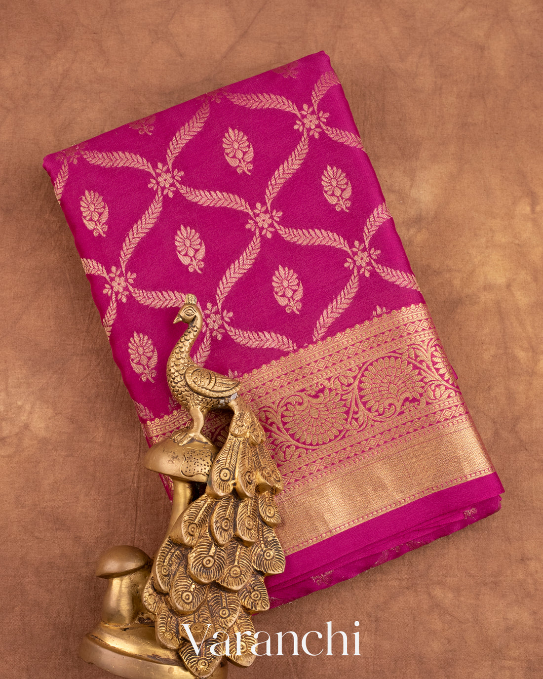 Maharani Pink Brocade Pure Mysore Crepe Silk Saree