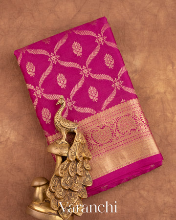 Maharani Pink Brocade Pure Mysore Crepe Silk Saree