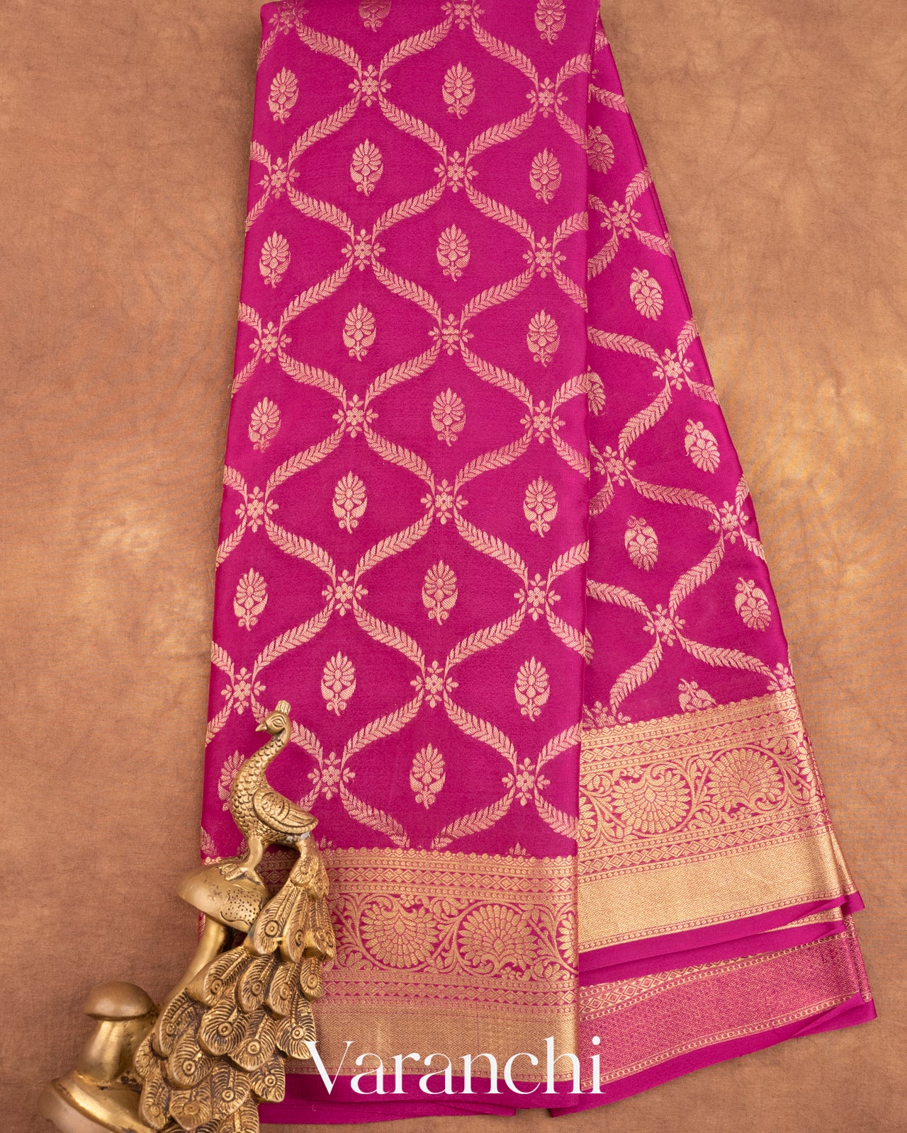 Maharani Pink Brocade Pure Mysore Crepe Silk Saree
