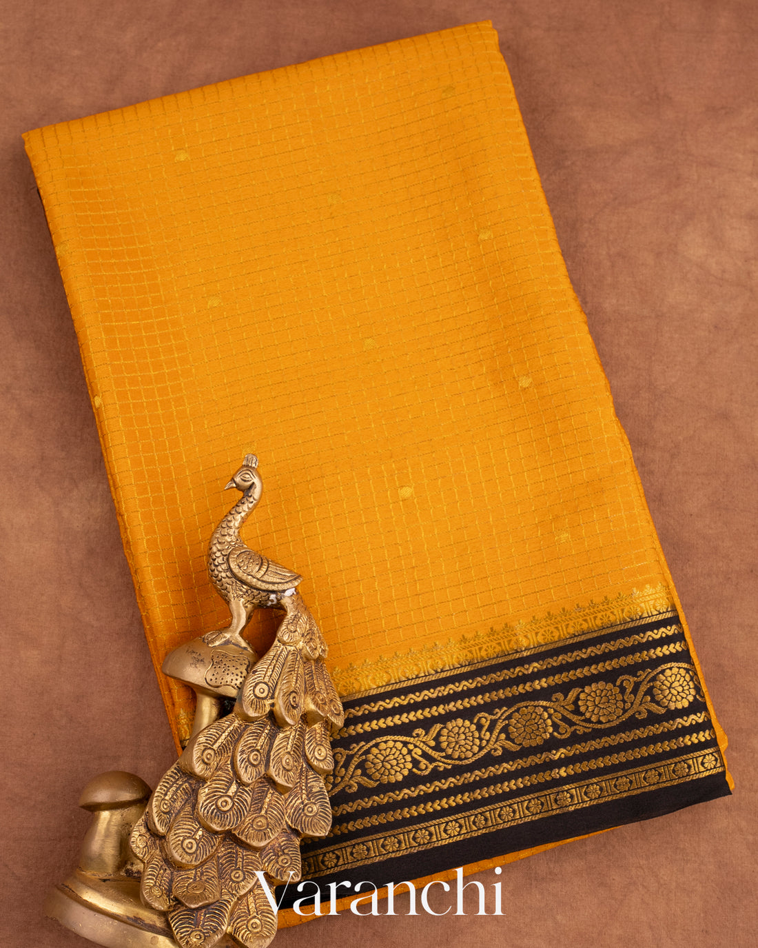 Mustard Yellow Pure Mysore Crepe Silk Saree
