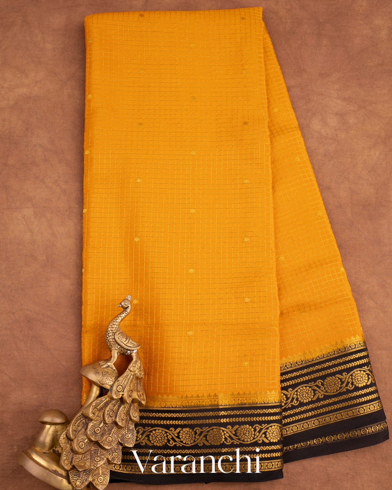 Mustard Yellow Pure Mysore Crepe Silk Saree