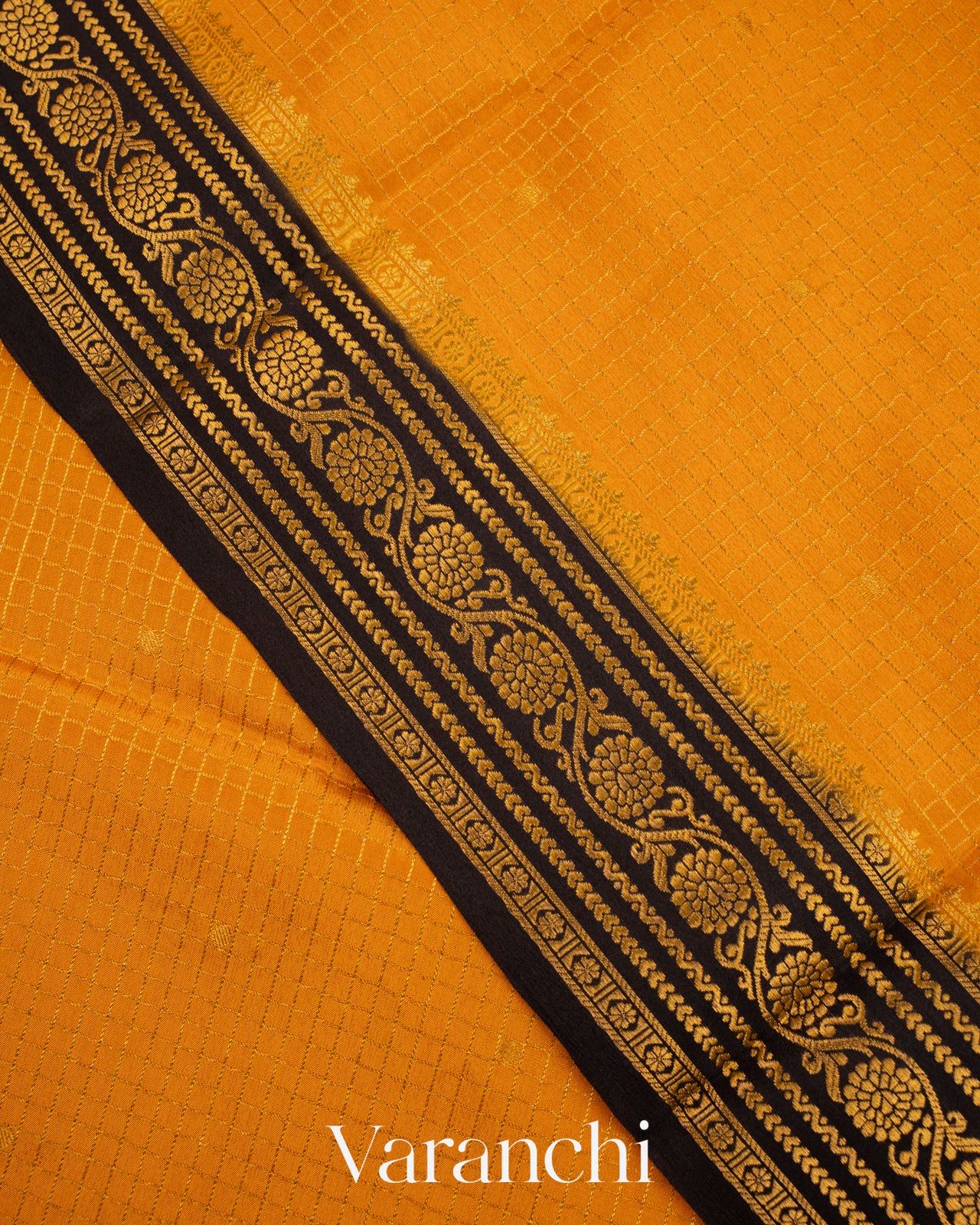 Mustard Yellow Pure Mysore Crepe Silk Saree