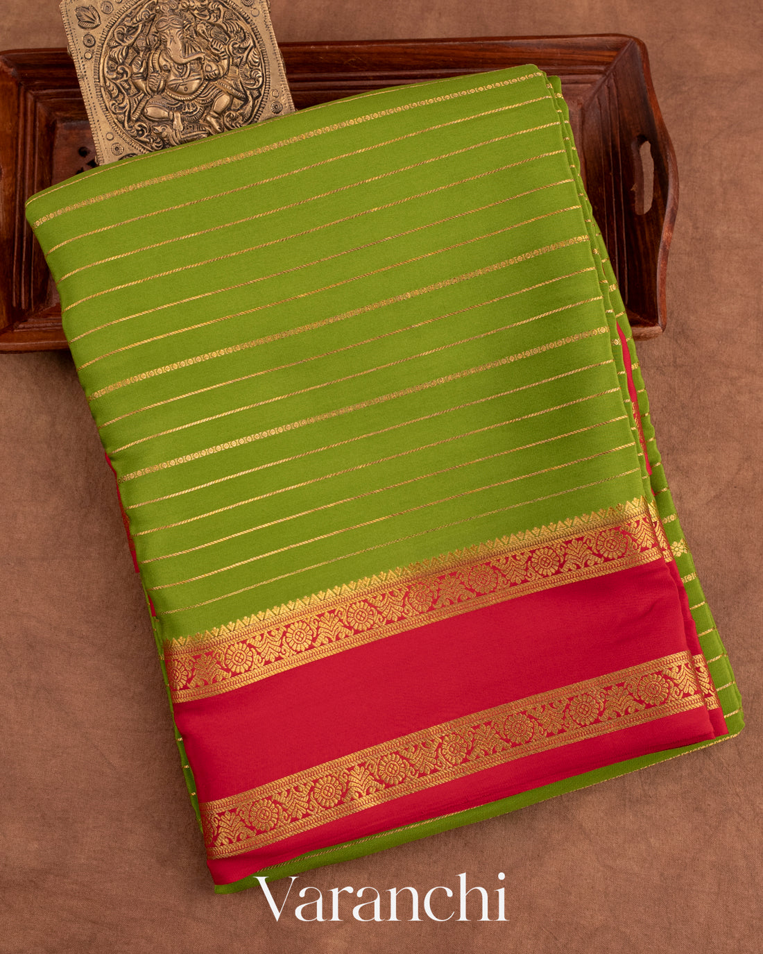 Mehandi Green Pure Mysore Crepe Silk Saree