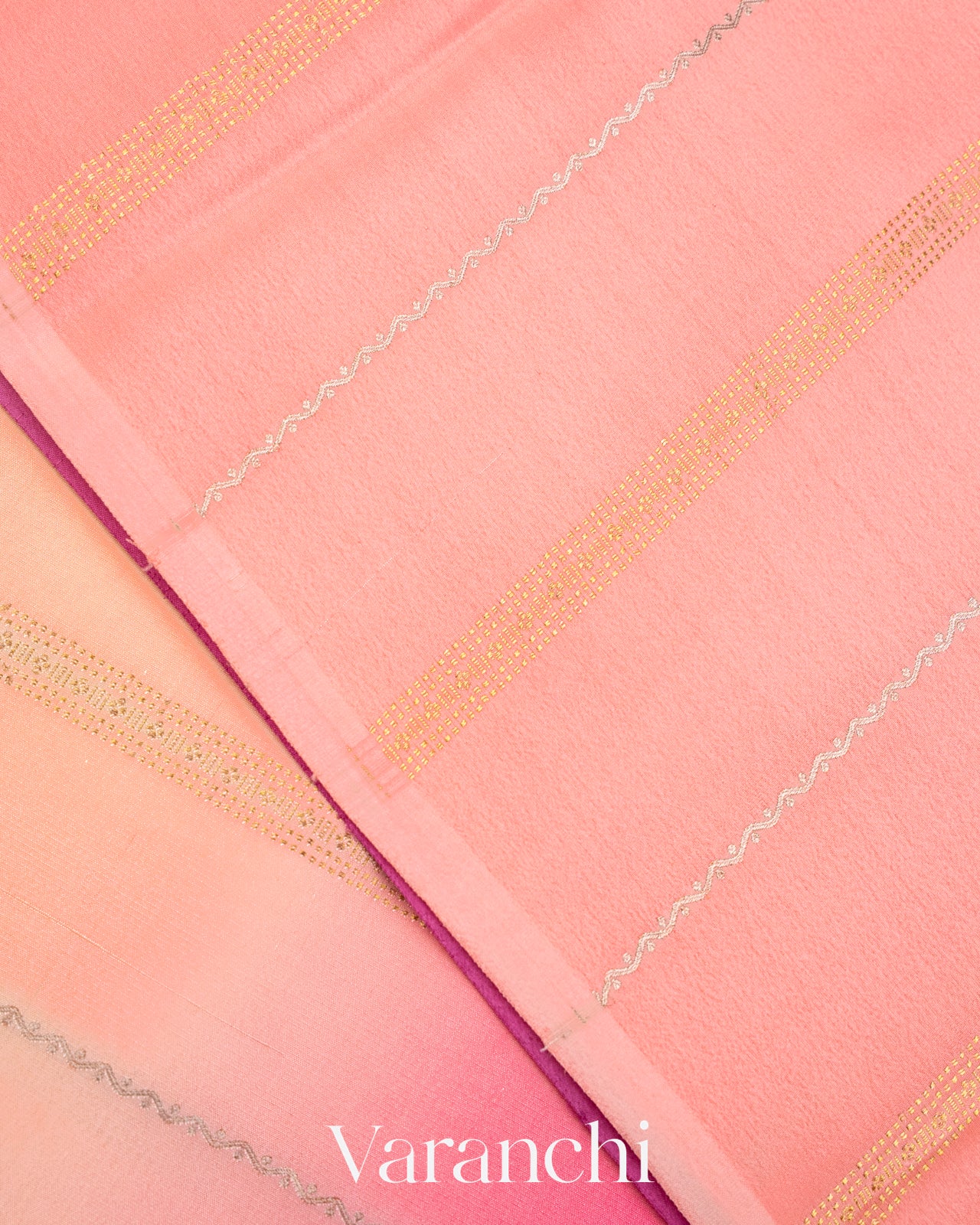 Shades of Mauve and Peach Ombre-Dyed Pure Mysore Crepe Silk Saree