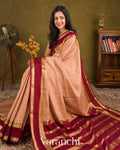Dusty Peach Pure Mysore Crepe Silk Saree
